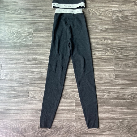 Sporty & Rich Serif Logo Knit Legging and Bra Set Black and White Small - Picture 6 of 12